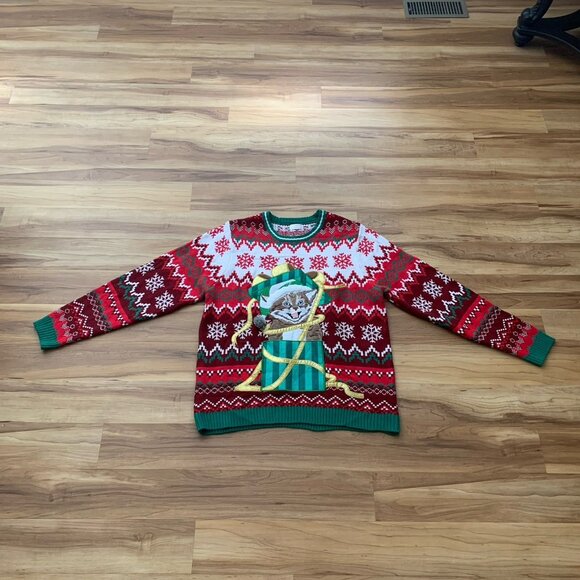 Holiday Time Christmas Sweater Size XL Cat Design Multicolor Long Sleeve - Picture 2 of 8